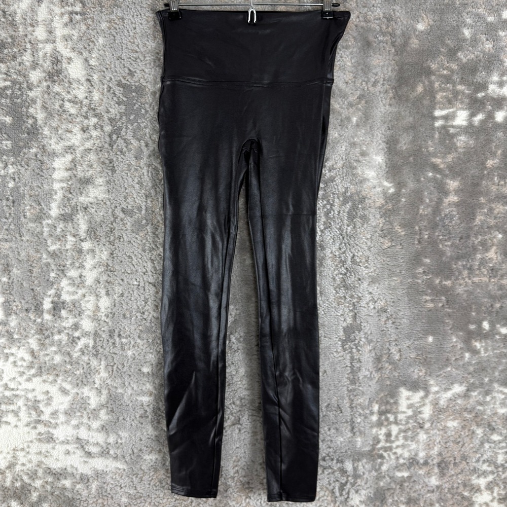 Spanx Size L Faux Leather High‎ Waisted Leggings Black Full Length Women